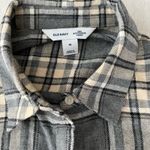 Old Navy The Boyfriend Shirt Tan & Gray Plaid Flannel Button Down Shirt Photo 1