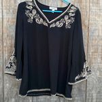 Dress Barn Black Embroidered Long Sleeve Blouse Size M Photo 0