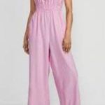 Old Navy Waist-Defined Linen-Blend Cropped Smocked Cami Jumpsuit Size XS Spring Summer Photo 0