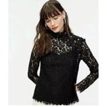 J. Crew MockNeck Top Blouse Floral Lace Red Button Ribbon Holiday Party Whimsy 4 Photo 2