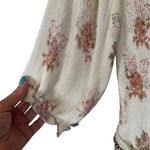 Free People  Cream Floral Peplum Low V-Neck Blouse Women Sz M Photo 3