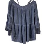 Andree Blue boho style cold shoulder lace sleeve relaxed fit blouse Size Large Photo 4