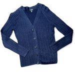 Talbots Navy V-neck Cable Knit Petite Cardigan Sweater LP Photo 0