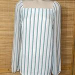 Apt. 9  white blue striped square neck long sleeve blouse top shirt Large Photo 0