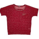 Miss Me Red Lace Knit Sequin Trim Foldover Pocket Short Sleeve Tee Size Medium Photo 0
