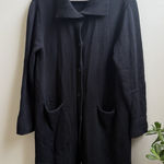 Eileen Fisher  Italian Merino Wool Long Cardigan Black Soft Knit Button Front XL Photo 0