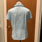 Hillard & Hanson Light Blue Matte Silk Women's Medium Button-Up Short Sleeve Top Shirt Photo 2