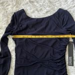 Badgley Mischka BADGLEY MISCHIKA long Sleeve side ruched V back sheath dress in Navy size 4 Photo 4