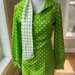 Vintage 1960s Handmade Lime Green White Polka Dot Column Maxi Dress and Scarf Photo 1