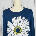 Coldwater Creek  Daisy Sweater Sz L Embroidered Daisy Flower Minimalist Blue Photo 1