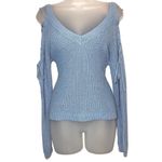 LA Hearts Pacsun Distressed Cold Shoulder Cut Out Lace Up V-neck Pullover Sweater Blue XS Photo 2