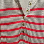 J.Crew  Striped Thermal Henley Top Neon Pink & Cream Size Medium Photo 4