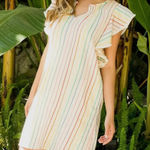 THML  RAINBOW STRIPED FLUTTER SLEEVE MINI DRESS SMALL NEW WITH TAGS Photo 0