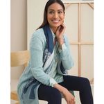 Chico's  Womens Cable Stitch Cardigan‎ Sz 1 (US M) Blue Open Front Comfort Office Photo 10