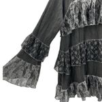 POL  Gray Lace Ruffle Tiered Mock Neck Long Sleeve Blouse Top Size Small Photo 3