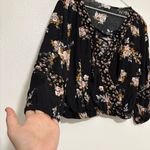 About A Girl  Boutique Black Floral Mock Wrap Cropped Blouse Size Medium 3/4 Photo 4