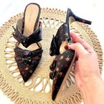Gianni Bini Black Floral Print Twist Knot Pointed Toe Mules Size 10 Photo 0
