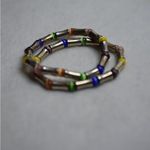 Source Unknown Ultramodern Set of 2 Multi Color Cat Eye Beads Silver Tone Tube Stretch Bracelet Photo 1
