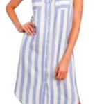 Hope & Harlow Sleeveless Striped Button Up Dress Size 8 Luna Blue/Ivory Blue Photo 1