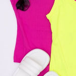 Pink Lily  Neon Eyes Magenta Ribbed Scoop Neck Bodysuit Photo 0