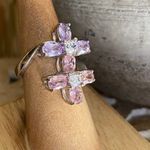 Double Flower Cz Heavy Sterling Silver Ring 2009 Era Pink Size 8 Photo 9