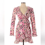 Rococo Sand Mimi Ruffle Trim Long Sleeve Mini Wrap Dress Pink Floral Barbiecore Pink Photo 8