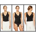 BCBGMAXAZRIA ๐๐ Black Faux-Suede V-Neck Bodysuit Medium M NWT Photo 4