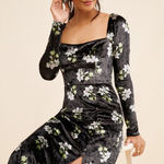 Anthropologie  Hutch‎ black velvet floral midi dress small spring wedding guest Photo 0