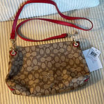 Coach Authentic Signature Crossbody Bag New tag Khaki/Red Photo 10