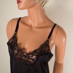 Sears VNTG Isn't It Divine sm Black Cami Tank Top Nylon Lace deep V neck Trim Photo 1