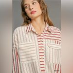 Umgee  Striped Henley Oversized Laser Cut Slouchy Long Sleeve Top Size L Photo 10