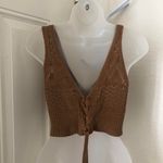 Brown crochet knit crop top sleeveless v halter neck earthy artsy boho hippie Size M Photo 1