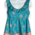 Anthropologie  Edme &‎ Esyllte Tank Top Turquoise Salmon Floral Sz 4 Empire Waist Photo 0