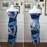Pretty Little Thing  Mesh Bodycon Midi Tube Dress Blue Abstract 4 Photo 1