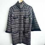 BCBGMAXAZRIA | Navy Maroon Ivory Gold Sweater Coat Snap Closure | Size Large Photo 1