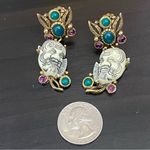 Vintage 60’s SELRO Signed Noh Okina White Devil Mask Whimsical Dangle Earrings Photo 2