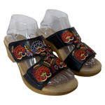 Alegria  Lite Women's Embroidered Leather Two Strap Wedge Sandals Sz 39 Black Red Photo 0