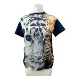 Alberto Makali Women's Blue Tiger Print Short Sleeve Crew T Shirt Tee Top Size S Photo 0