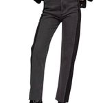 Mango Two Tone Side Panels High Waist Raw Hem Straight Leg Jeans Grey Size 14 Photo 0