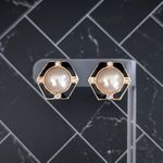 Vintage Clip On Earrings Stylish Gold Tone, Black Enamel, Faux Pearl, Clear Gem Photo 0