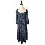 Few Moda Dress Women XL Navy Blue Floral Smocked Square Neck Midi Boho Cottage Photo 1