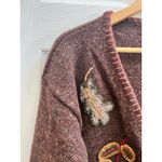 Vintage LL Bean Flaw Shetland Wool Appliqué Button Up Cardigan Size Large Brown Photo 4