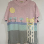 Jantzen  Vintage Sweater Large Acrylic Beach Life Guard Short Sleeve Knit Palm Photo 0