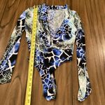 A3 snake skin pattern blue white faux wrap v neck low cut body suit size small Photo 6
