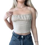 ZARA Cropped Tank Top Ruched Corset Style Square Neck Khaki Brown Size XS Photo 0
