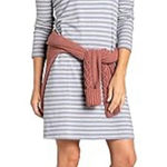 TOAD&CO Windmere II Dress Women's Medium Navy White Stripe Long Sleeve Pockets Blue Photo 0