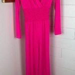 Venus Smocked Waist Jumpsuit Barbie Pink Wide Leg Slit Stretch Size Small Photo 0