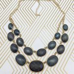 NWOT Gold Tone Smokey Gray Statement Collar Double Bib Pendant Necklace 20 Inch Photo 7