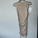 Women's Sleeveless Bodycon Mini Knit Ruched Stretch Side Drawstring Tank Dress L Tan Size L Photo 4