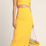 Lulus Spice Things Up Yellow Ribbed One-Shoulder Cutout Midi Dress Photo 0